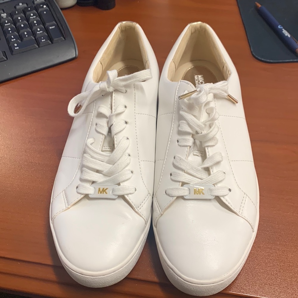 Michael Kors white and gold sneakers